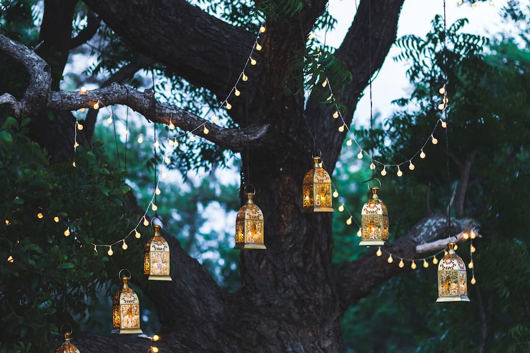 Lanterns at al fresco dinner party al fresco