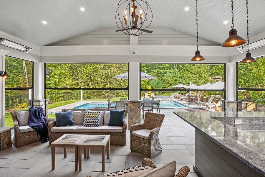 Covered patio looking at pool